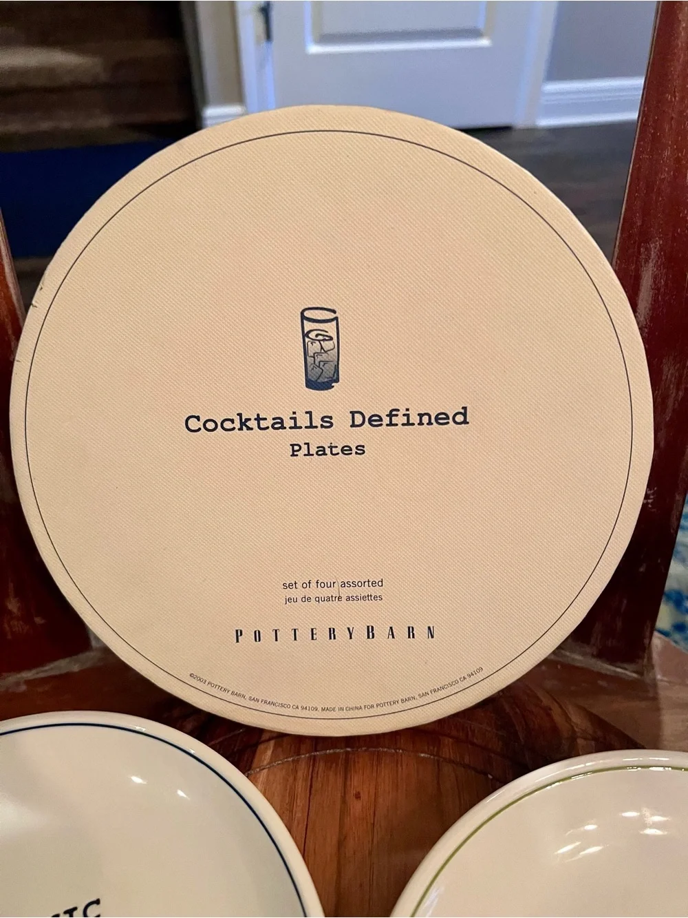 Pottery Barn Cream 'Cocktails Defined' Dessert Plates with Colored Rim Accents